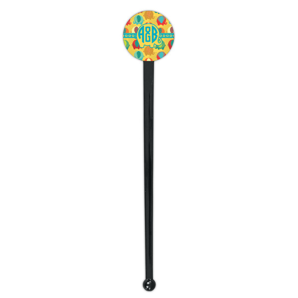 Cute Elephants Black Plastic 7" Stir Stick - Round - Single Stick