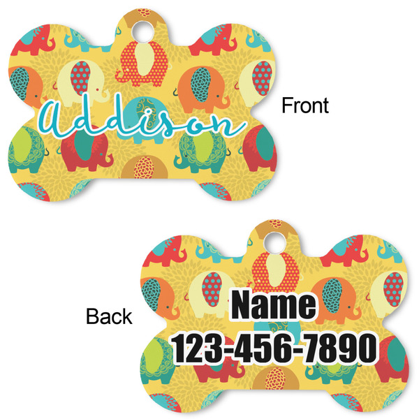 Cute Elephants Bone Shaped Dog Tag - Front & Back
