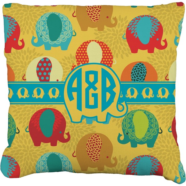 Custom Cute Elephants Faux-Linen Throw Pillow 20" (Personalized)