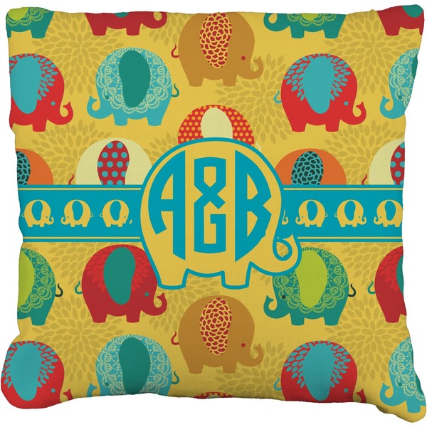 Custom Cute Elephants Faux-Linen Throw Pillow (Personalized)