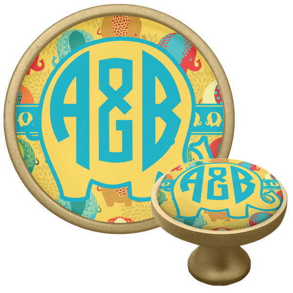 Custom Cute Elephants Cabinet Knob - Gold (Personalized)