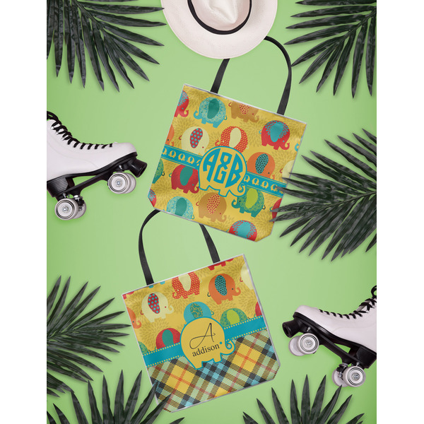 Cute Elephants Canvas Tote Lifestyle Front and Back- 13x13