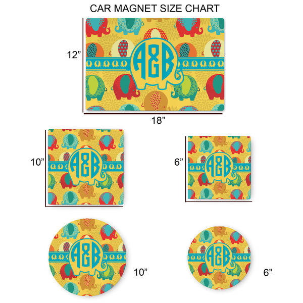 Cute Elephants Car Magnets - SIZE CHART