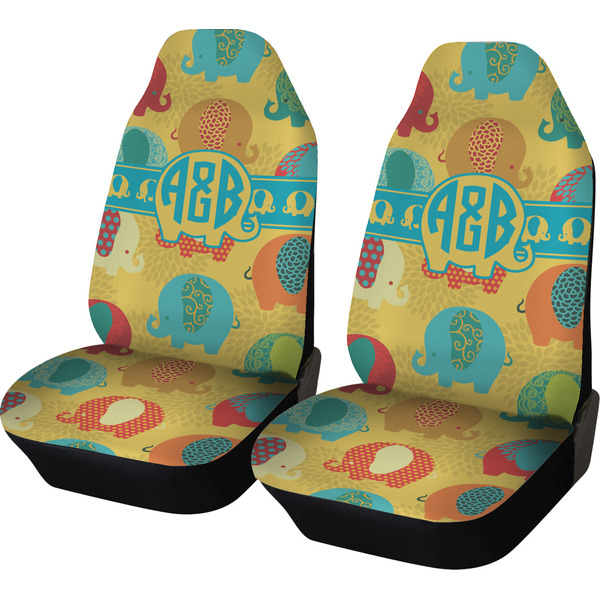 Custom Cute Elephants Car Seat Covers (Set of Two) (Personalized)