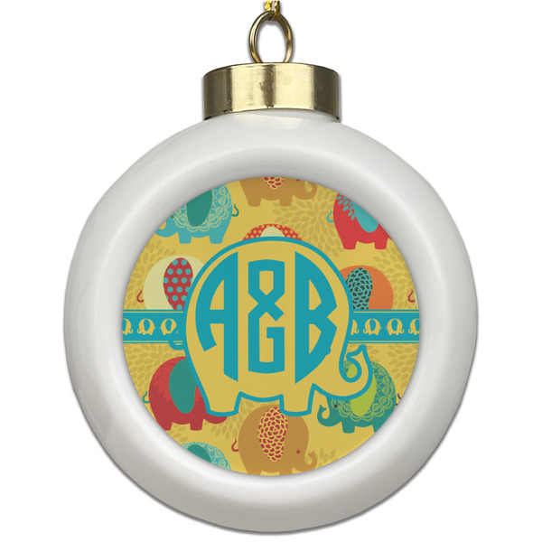 Custom Cute Elephants Ceramic Ball Ornament (Personalized)