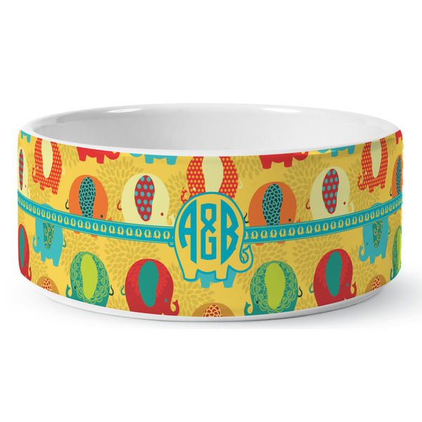 Cute Elephants Ceramic Dog Bowl - Medium - Front