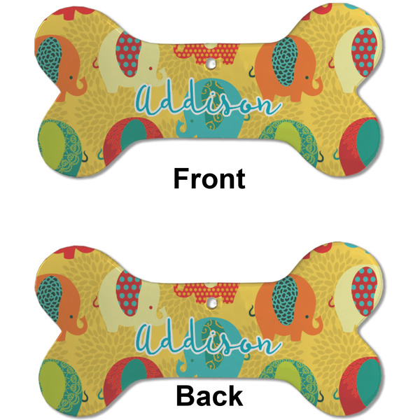 Cute Elephants Ceramic Flat Ornament - Bone Front & Back (APPROVAL)