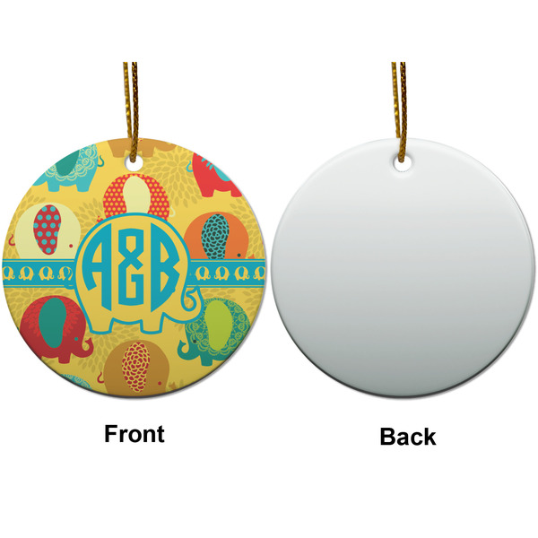 Cute Elephants Ceramic Flat Ornament - Circle Front & Back (APPROVAL)