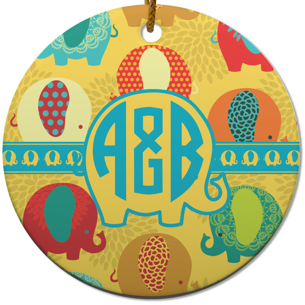 Cute Elephants Ceramic Flat Ornament - Circle (Front)