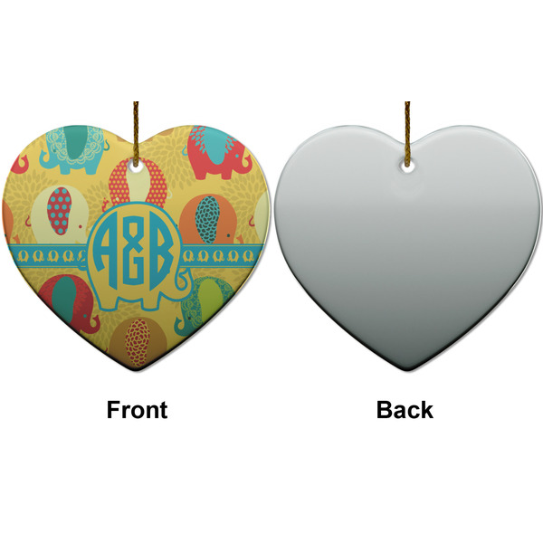 Cute Elephants Ceramic Flat Ornament - Heart Front & Back (APPROVAL)