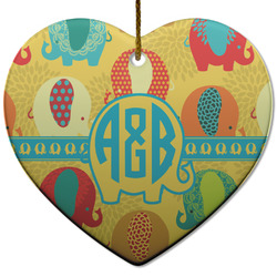 Cute Elephants Heart Ceramic Ornament w/ Couple's Names