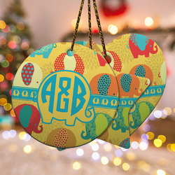 Cute Elephants Ceramic Ornament w/ Couple's Names