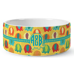 Cute Elephants Ceramic Dog Bowl (Personalized)