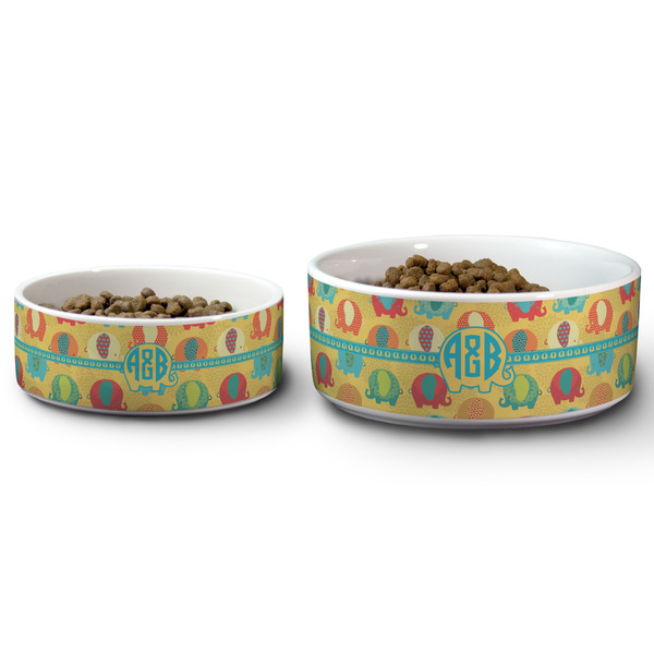 Cute Elephants Ceramic Dog Bowls - Size Comparison
