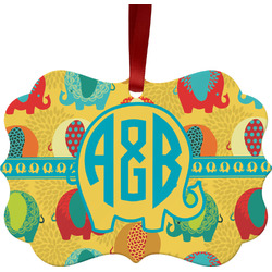 Cute Elephants Metal Frame Ornament - Double Sided w/ Couple's Names