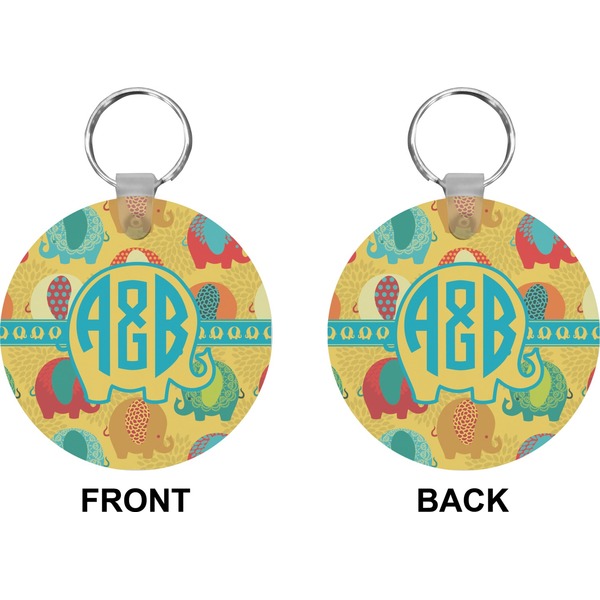 Cute Elephants Circle Keychain (Front + Back)