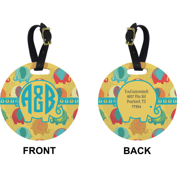 Cute Elephants Circle Luggage Tag (Front + Back)