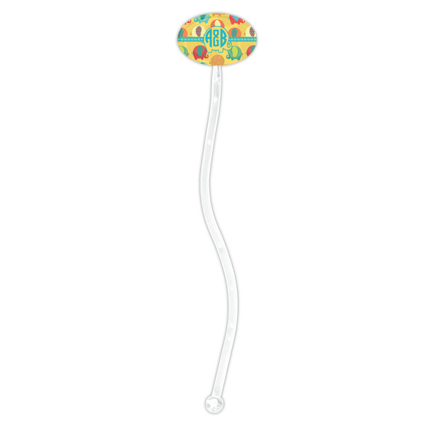 Cute Elephants Clear Plastic 7" Stir Stick - Oval - Single Stick