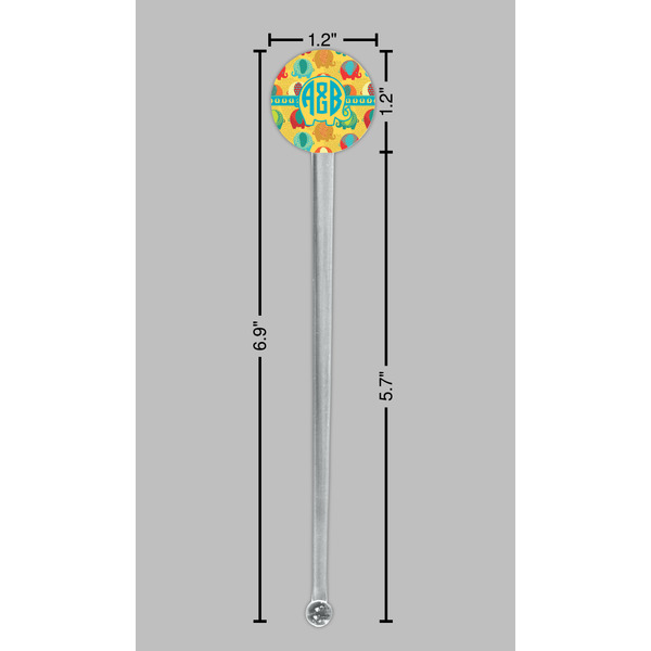 Cute Elephants Clear Plastic 7" Stir Stick - Round - Dimensions