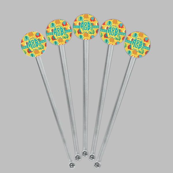 Cute Elephants Clear Plastic 7" Stir Stick - Round - Fan View