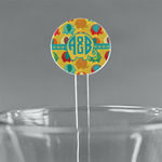 Cute Elephants 5.5" Round Plastic Stir Sticks - Clear (Personalized)