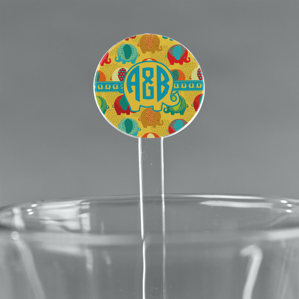 Custom Cute Elephants 5.5" Round Plastic Stir Sticks - Clear (Personalized)