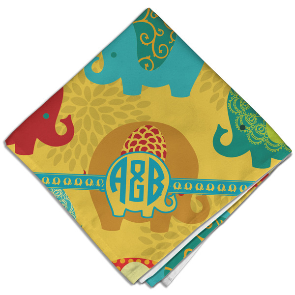 Custom Cute Elephants Cloth Dinner Napkin - Single w/ Couple's Names