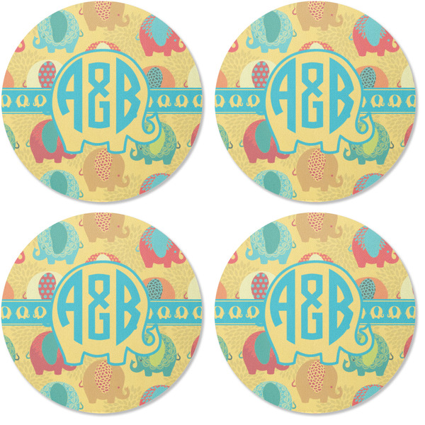 Cute Elephants Coaster Round Rubber Back - Apvl