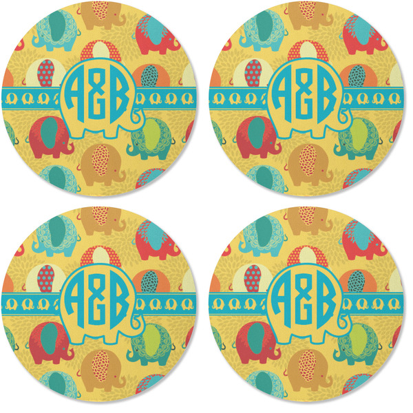Cute Elephants Coaster Round Rubber Back - Apvl