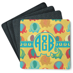 Cute Elephants Square Rubber Backed Coasters - Set of 4 (Personalized)