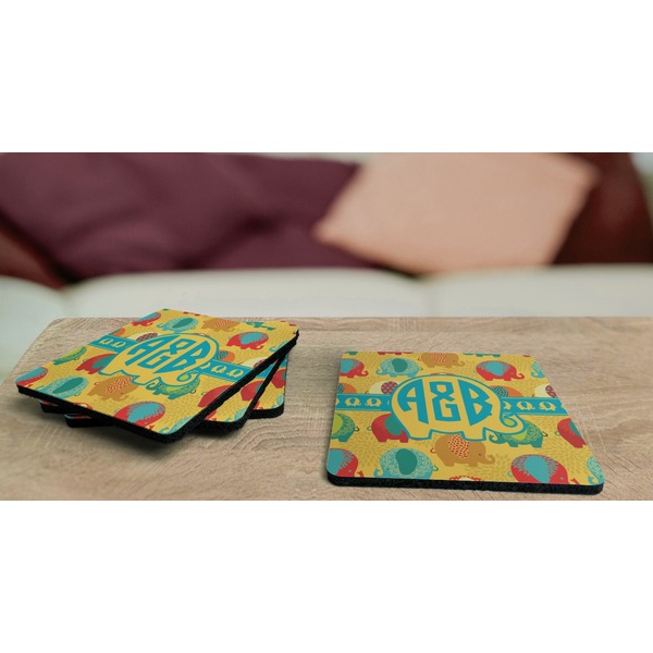 Cute Elephants Coaster Rubber Back - On Coffee Table