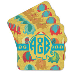 Cute Elephants Cork Coaster - Set of 4 w/ Couple's Names
