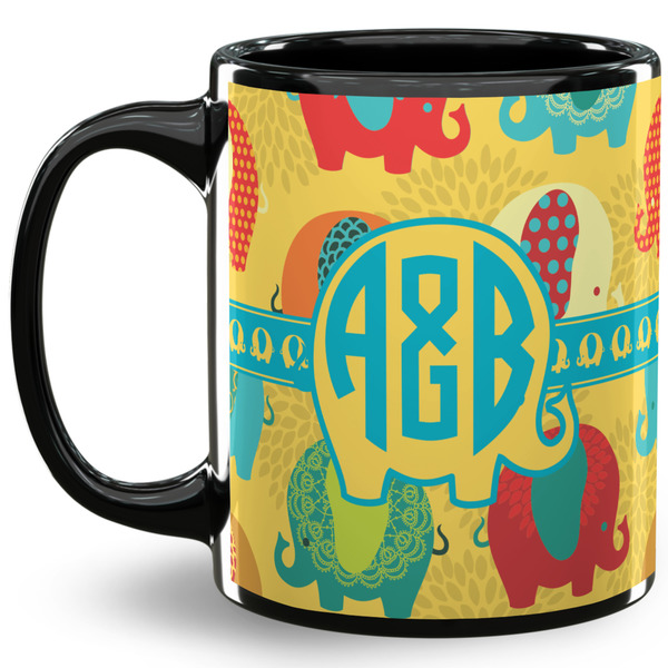 Custom Cute Elephants 11 Oz Coffee Mug - Black (Personalized)