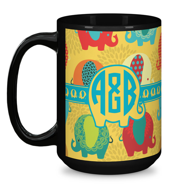 Cute Elephants Coffee Mug - 15 oz - Black