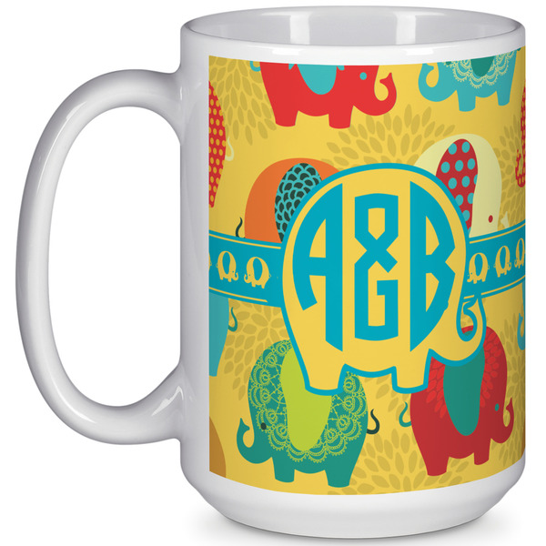 Custom Cute Elephants 15 Oz Coffee Mug - White (Personalized)