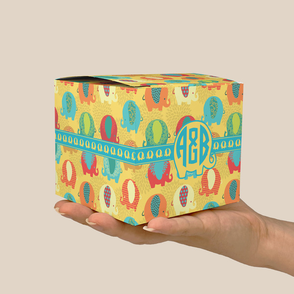 Cute Elephants Cube Favor Gift Box - On Hand - Scale View