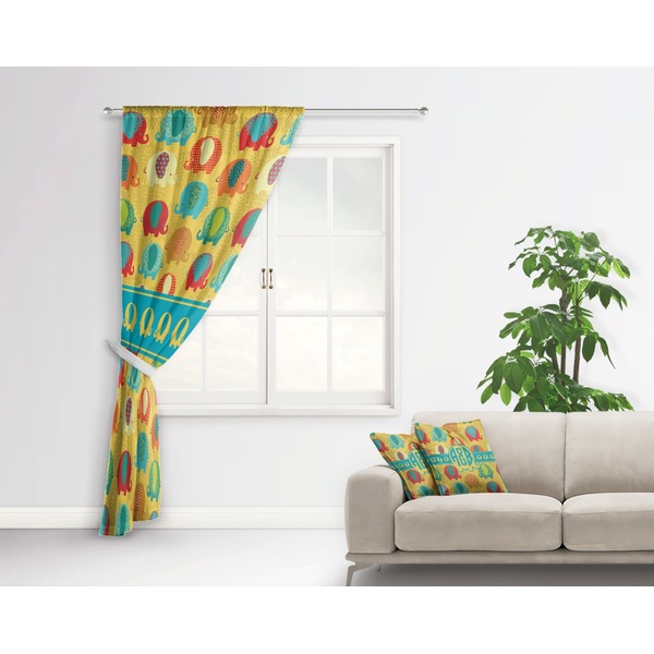 Cute Elephants Curtain With Window and Rod - in Room Matching Pillow
