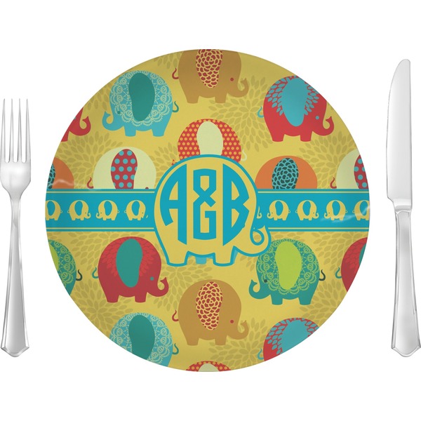 Custom Cute Elephants 10" Glass Lunch / Dinner Plates - Single or Set (Personalized)