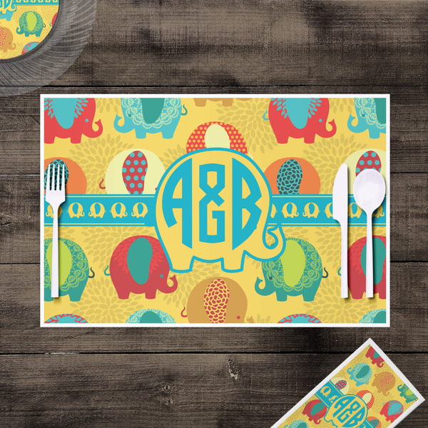Cute Elephants Disposable Paper Placemat - In Context