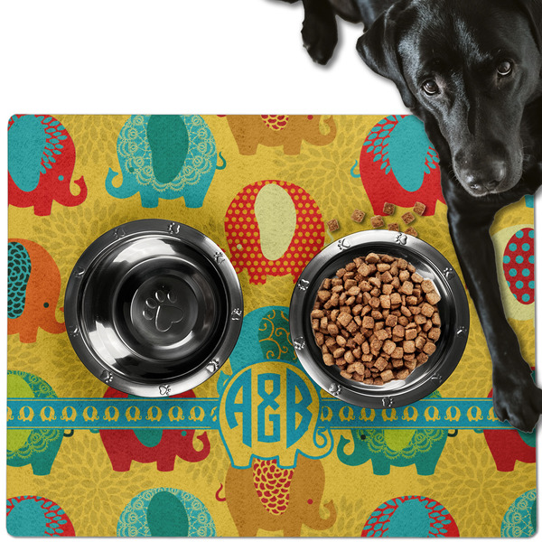Cute Elephants Dog Food Mat - Large LIFESTYLE
