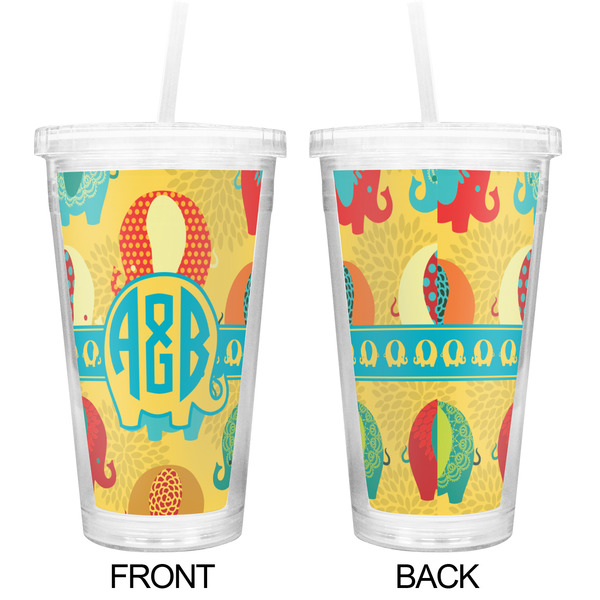 Cute Elephants Double Wall Tumbler with Straw - Approval