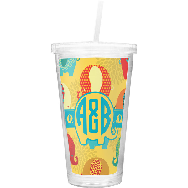 Custom Cute Elephants Double Wall Tumbler with Straw (Personalized)