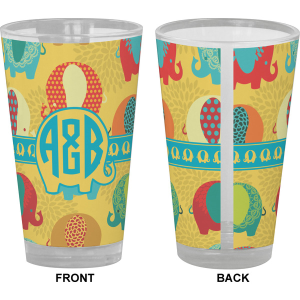 Cute Elephants Pint Glass - Full Color - Front & Back Views