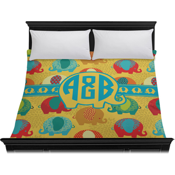 Cute Elephants Duvet Cover - King - On Bed - No Prop