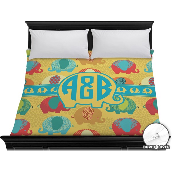 Custom Cute Elephants Duvet Cover - King (Personalized)