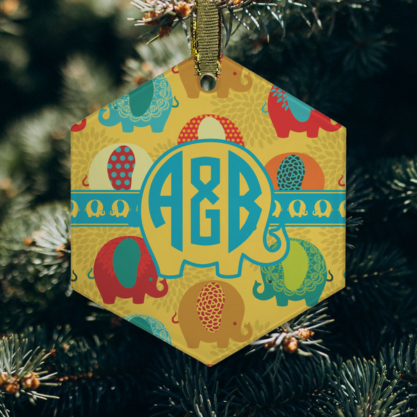 Cute Elephants Frosted Glass Ornament - Hexagon (Lifestyle)