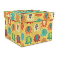 Cute Elephants Gift Box with Lid - Canvas Wrapped - Large (Personalized)