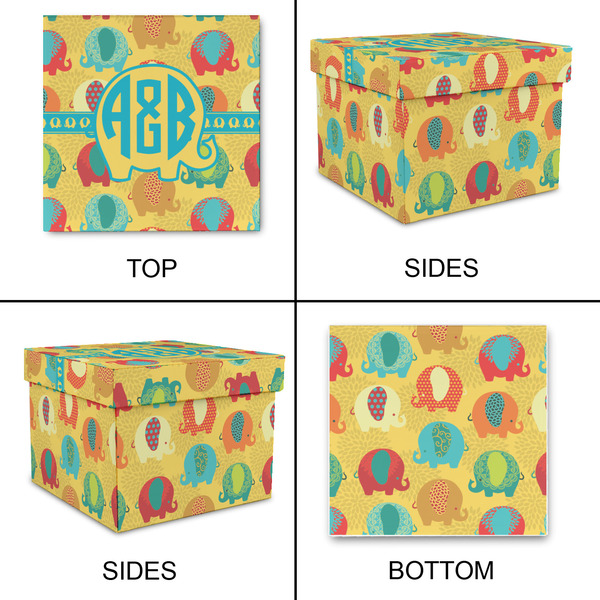 Cute Elephants Gift Boxes with Lid - Canvas Wrapped - Medium - Approval