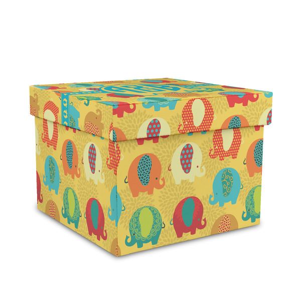 Custom Cute Elephants Gift Box with Lid - Canvas Wrapped - Medium (Personalized)