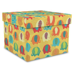 Cute Elephants Gift Box with Lid - Canvas Wrapped - X-Large (Personalized)